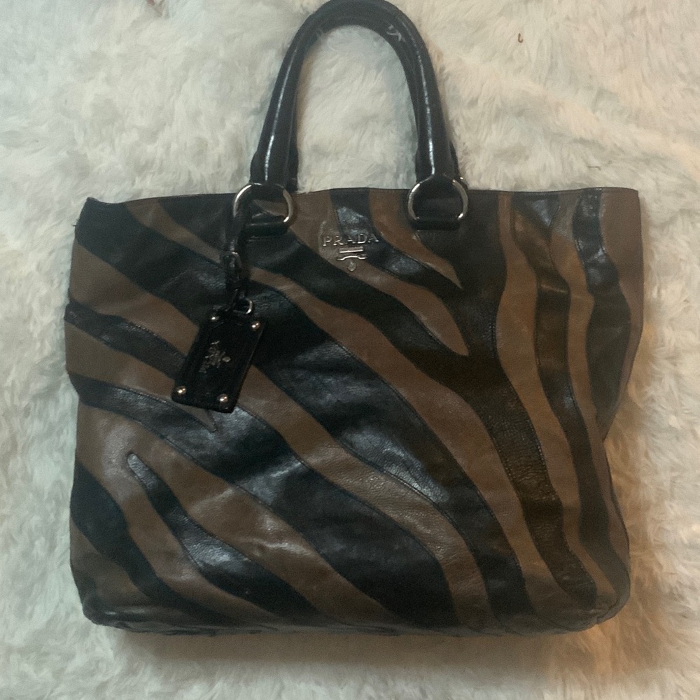 Prada Black and Gray Zebra Print Tote